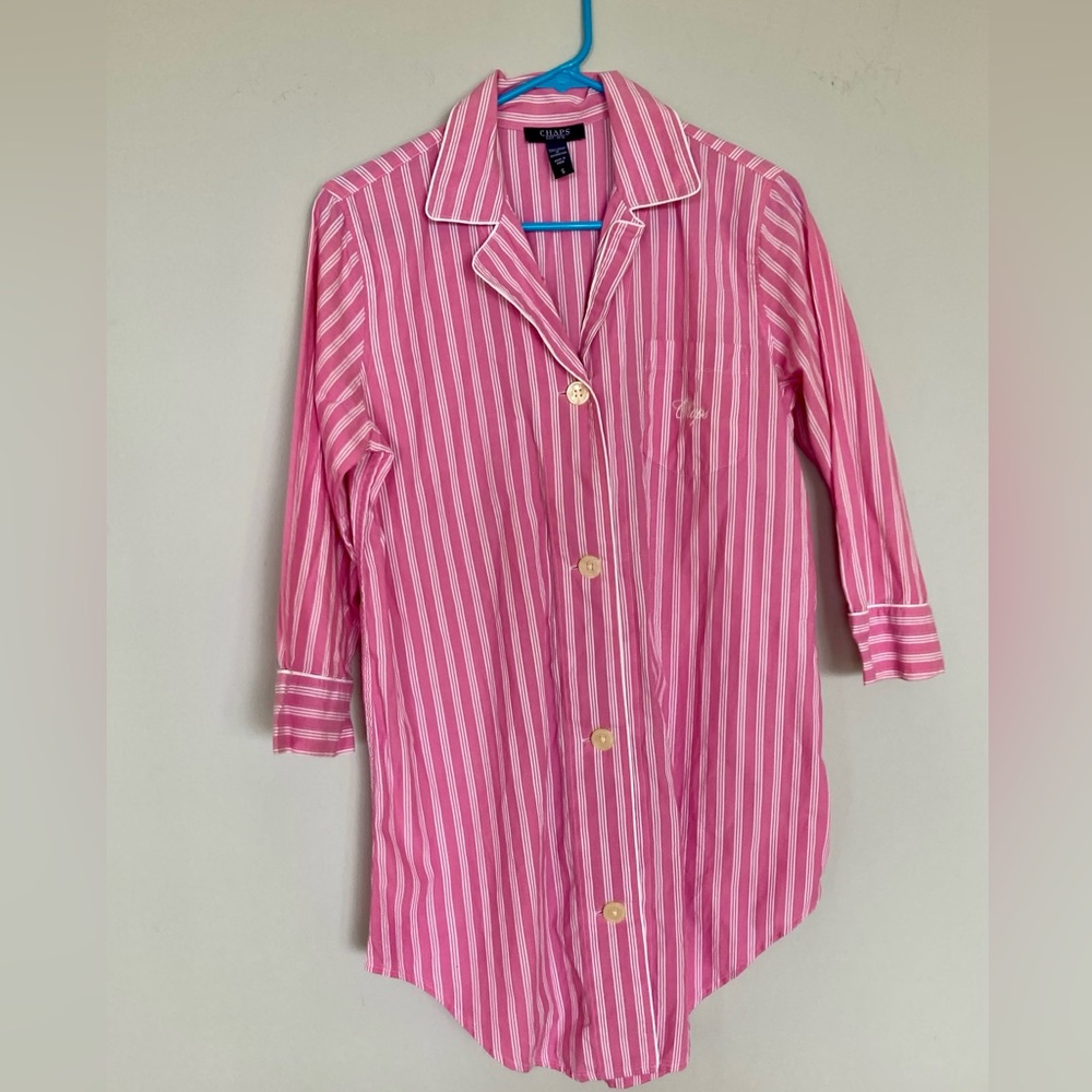 Chaps Candy-striped Pink & White Nightshirt, Size Small